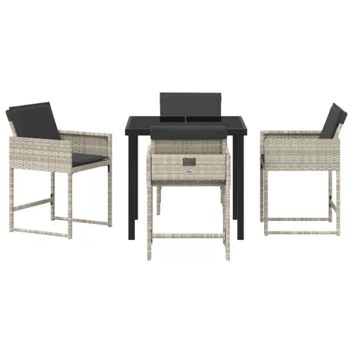  5 részes Kerti Étkezős Szett Párnákkal Világosszürke Poli Rattan