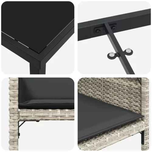  5 részes Kerti Étkezős Szett Párnákkal Világosszürke Poli Rattan