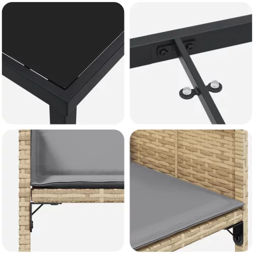  5 Részes Kerti Étkezőszett Párnákkal Bézs Poli Rattan