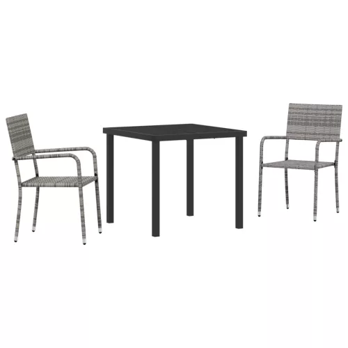  3 részes kerti étkező szett szürke polirattan