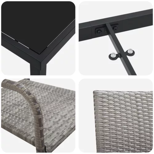  3 részes kerti étkező szett szürke polirattan