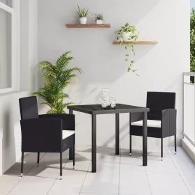    3 darabos kerti étkező szett párnákkal - Fekete poli rattan