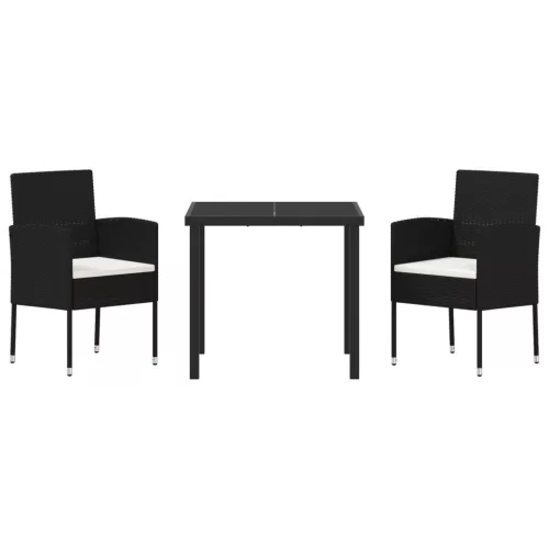  3 darabos kerti étkező szett párnákkal - Fekete poli rattan