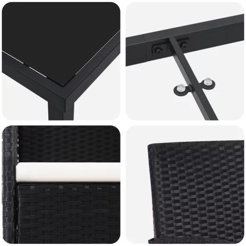  3 darabos kerti étkező szett párnákkal - Fekete poli rattan