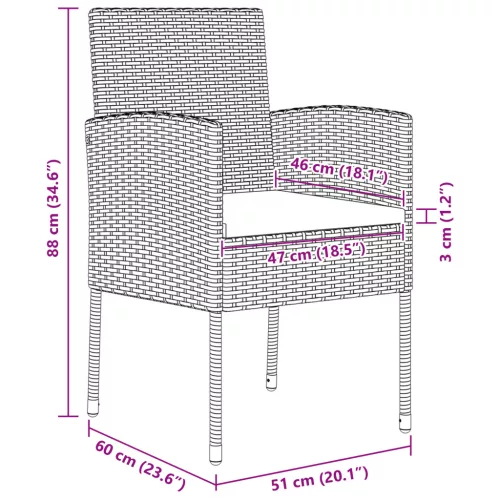  3 darabos kerti étkező szett párnákkal - Fekete poli rattan