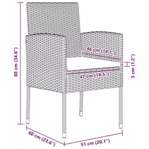  Kert étkező szett párnával 5 pcs Fekete polirattan
