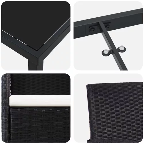  Kert étkező szett párnával 5 pcs Fekete polirattan