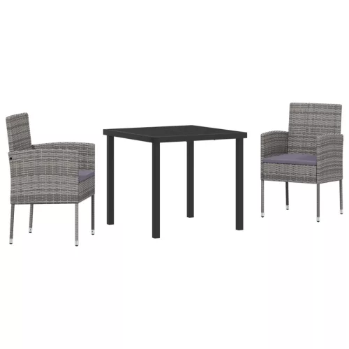  3 részes kertibútor szett párnákkal, szürke, polirattan