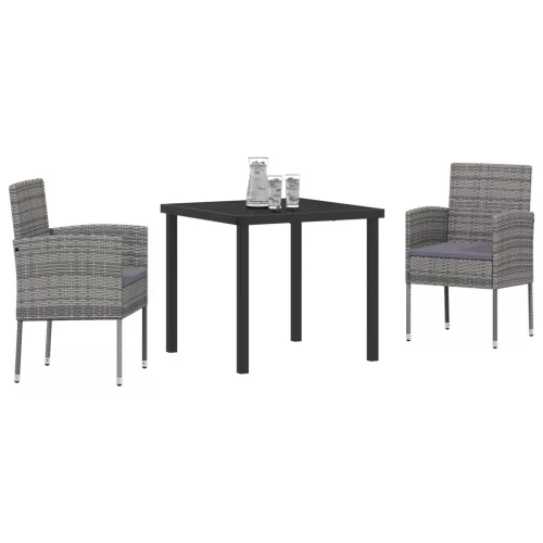  3 részes kertibútor szett párnákkal, szürke, polirattan