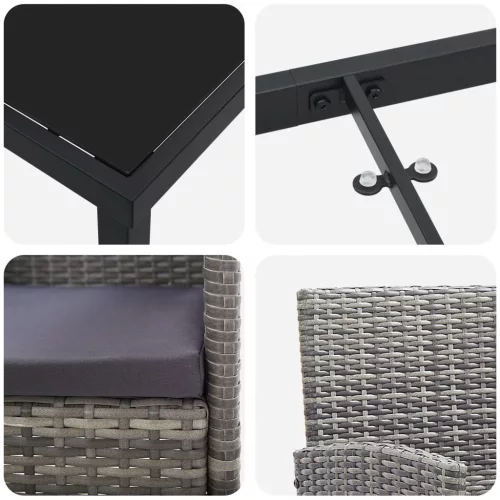  3 részes kertibútor szett párnákkal, szürke, polirattan