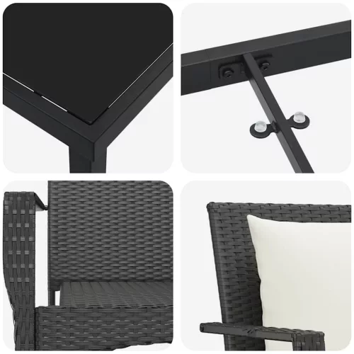 Kert étkező szett párnával 5 pcs Fekete polirattan