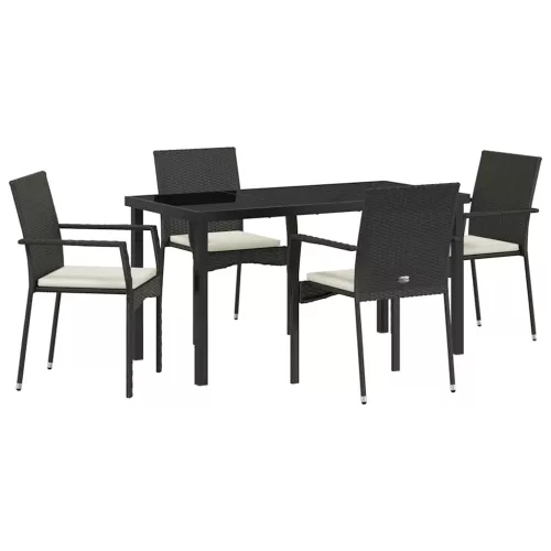  Kert étkező szett párnával 5 pcs Fekete polirattan