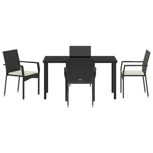  Kert étkező szett párnával 5 pcs Fekete polirattan