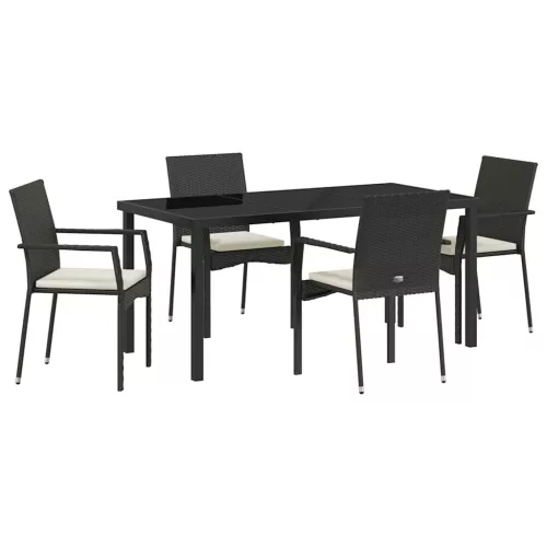  Kert étkező szett párnával 5 pcs Fekete polirattan