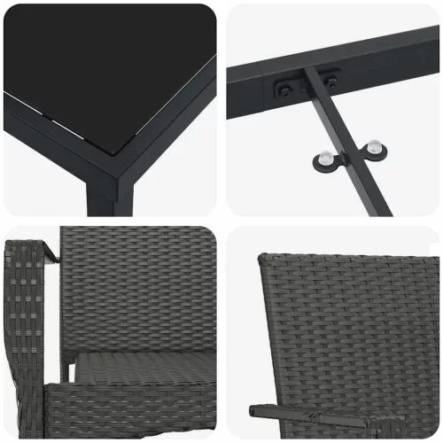  Kert étkező szett párnával 5 pcs Fekete polirattan