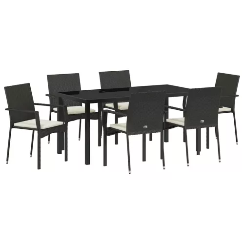  Kert étkező szett párnával 7 pcs Fekete polirattan