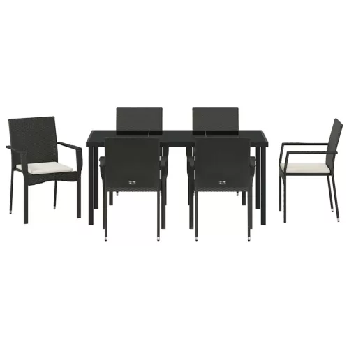  Kert étkező szett párnával 7 pcs Fekete polirattan
