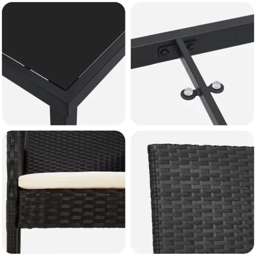  5 darabos kerti étkező szett párnákkal fekete poli rattan