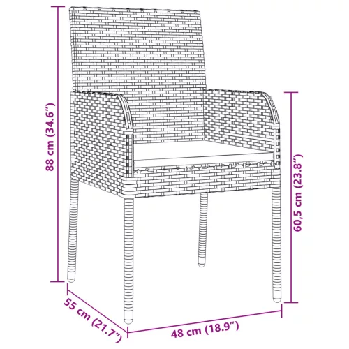  5 darabos kerti étkező szett párnákkal fekete poli rattan