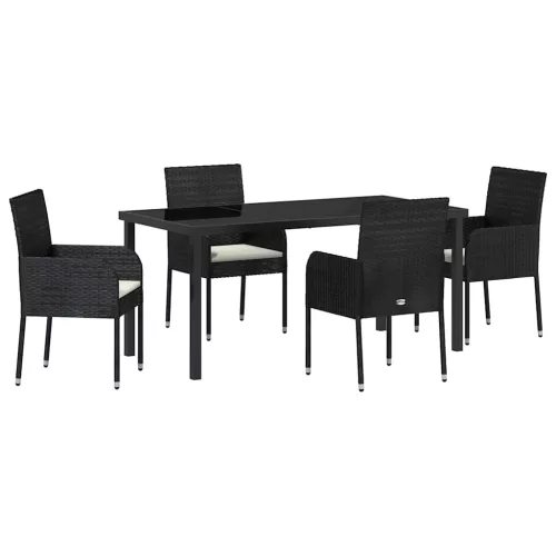  Kert étkező szett párnával 5 pcs Fekete polirattan