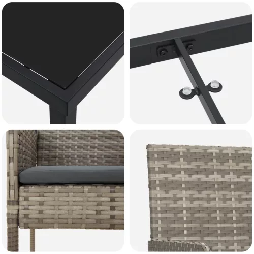  3 db-os Kerti Étkezőszett Párnákkal Szürke Polirattan