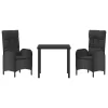  3 darabos Kerti Étkező Szett Fekete Polirattan