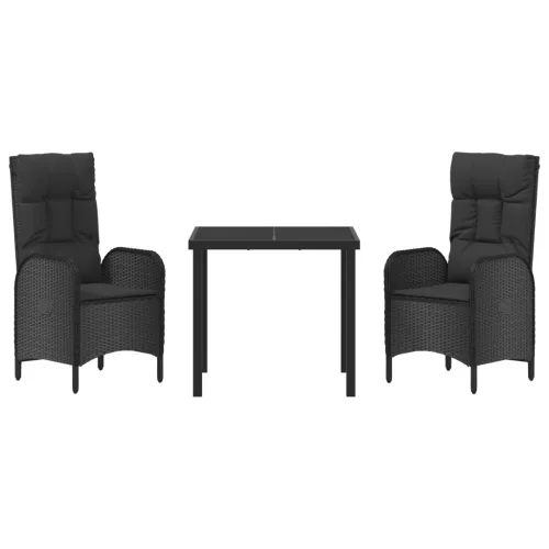  3 darabos Kerti Étkező Szett Fekete Polirattan