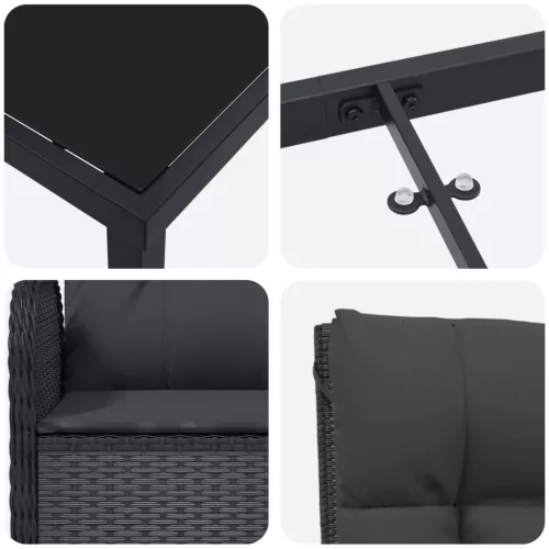  5 Darabos Kerti Étkező Készlet Fekete Poli Rattan