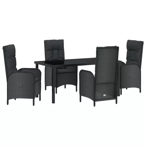 Kert étkező szett párnával 5 pcs Fekete polirattan