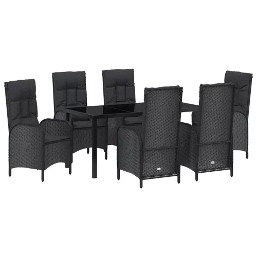  Kert étkező szett párnával 7 pcs Fekete polirattan