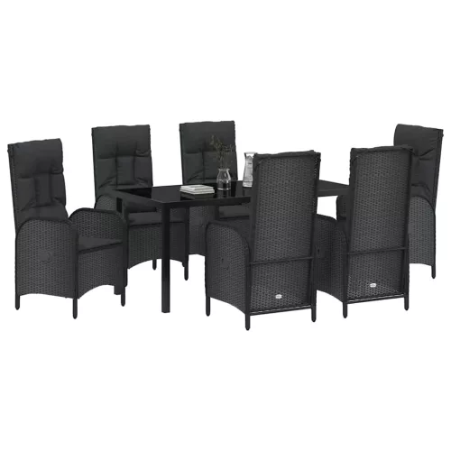  Kert étkező szett párnával 7 pcs Fekete polirattan