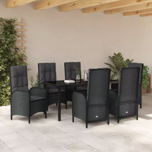  Kert étkező szett párnával 7 pcs Fekete polirattan