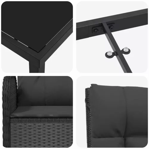  Kert étkező szett párnával 7 pcs Fekete polirattan