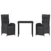  3 Részes Kerti Étkező Készlet Párnákkal Fekete Poli Rattan