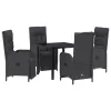  5 részes kerti étkező szett párnákkal fekete poliratán