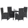  5 részes kerti étkező szett párnákkal fekete poliratán