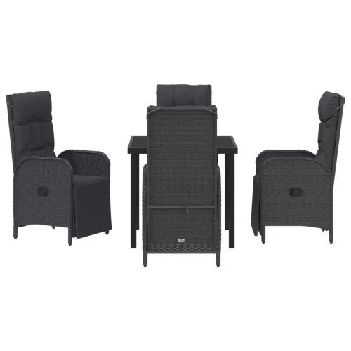  5 részes kerti étkező szett párnákkal fekete poliratán