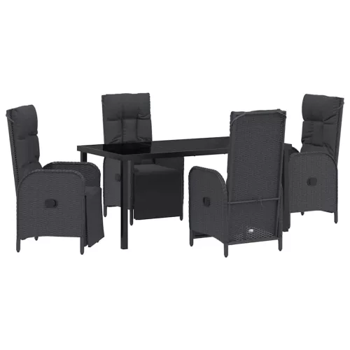  Kert étkező szett párnával 5 pcs Fekete polirattan