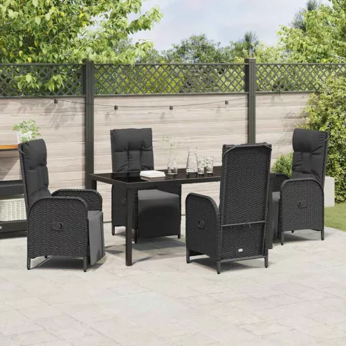  Kert étkező szett párnával 5 pcs Fekete polirattan