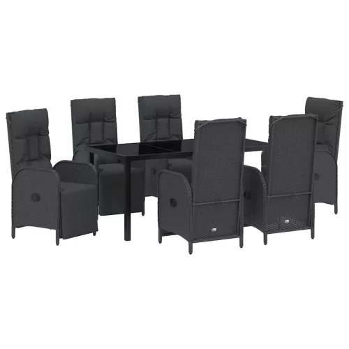  Kert étkező szett párnával 7 pcs Fekete polirattan
