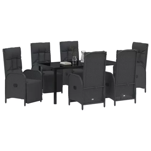  Kert étkező szett párnával 7 pcs Fekete polirattan
