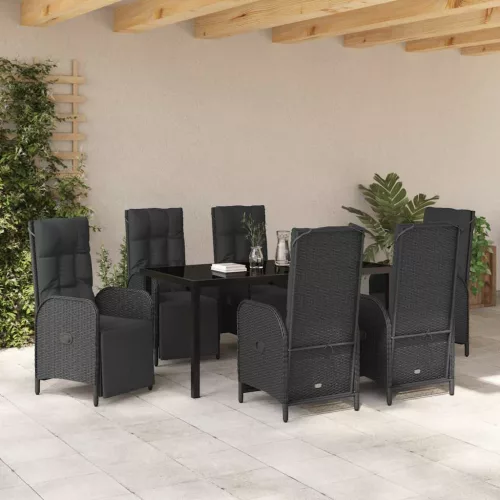  Kert étkező szett párnával 7 pcs Fekete polirattan