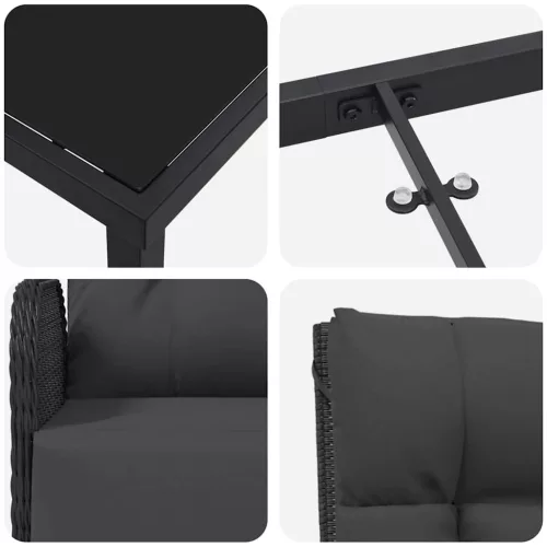  Kert étkező szett párnával 7 pcs Fekete polirattan