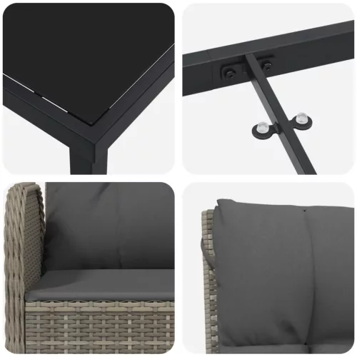  5 db Kerti Étkező Szett Szürke Poli Rattan