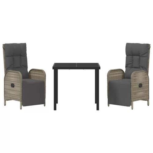  3 darabos Kerti Étkező Szett Párnákkal Szürke Poly Rattán