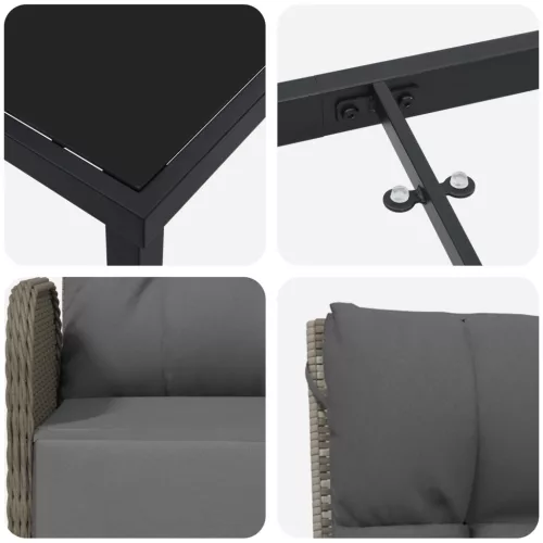  5 Darabos Kerti Étkező Szett Párnákkal Szürke Poli Rattan