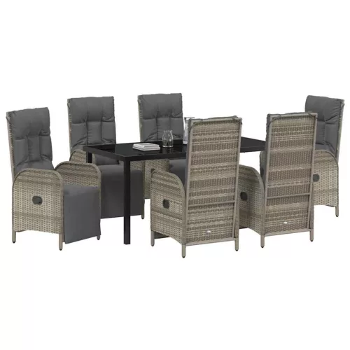  Kert étkező szett párnával 7 pcs Szürke polirattan