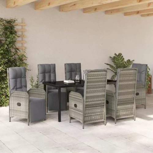  Kert étkező szett párnával 7 pcs Szürke polirattan