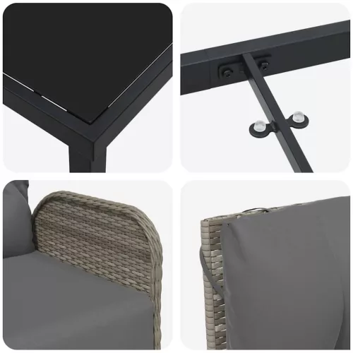  Kert étkező szett párnával 7 pcs Szürke polirattan
