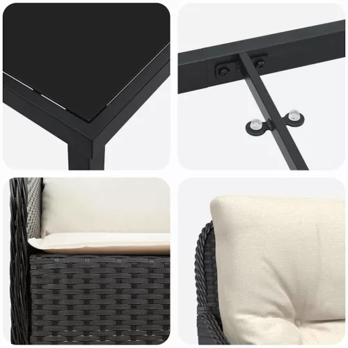  Kert étkező szett párnával 7 pcs Fekete polirattan